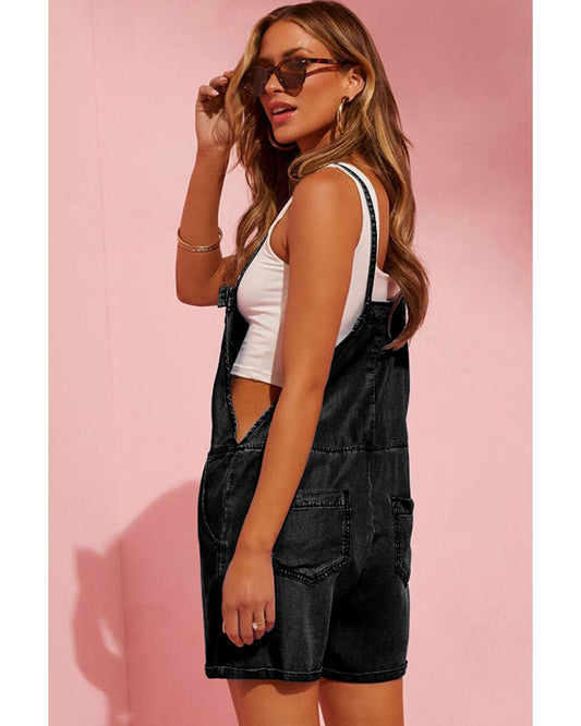 Black Grommet Tie Straps Casual Denim Romper - XL