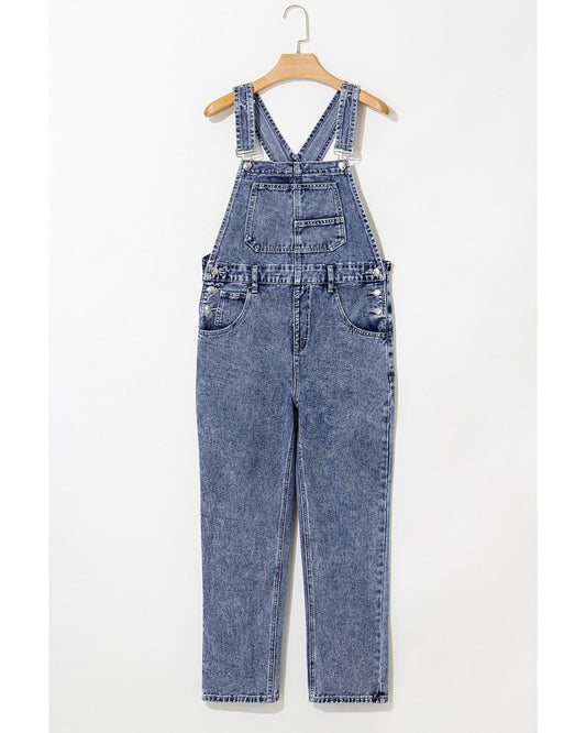 Sail Blue Denim Bib Straight Leg Jumpsuit with Pockets