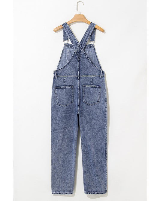 Sail Blue Denim Bib Straight Leg Jumpsuit with Pockets