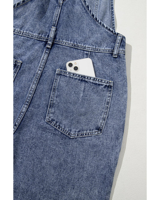 Sail Blue Denim Bib Straight Leg Jumpsuit with Pockets