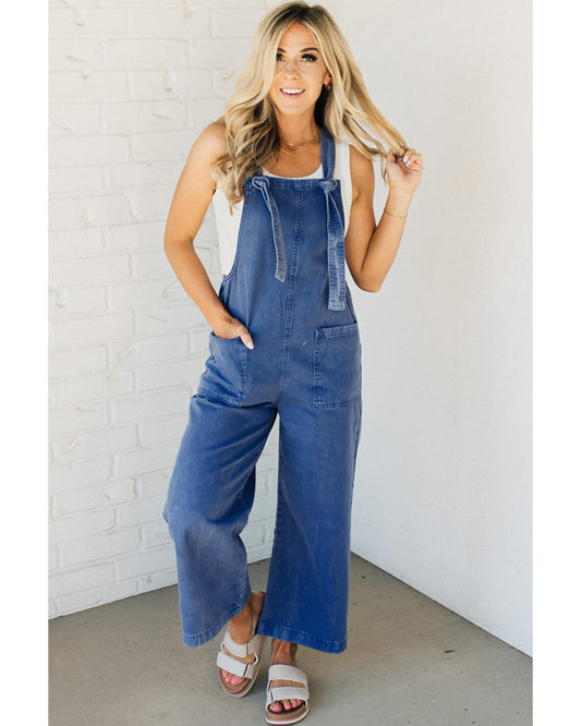 Prussian Blue Mineral Wash Wide Leg Denim Overalls