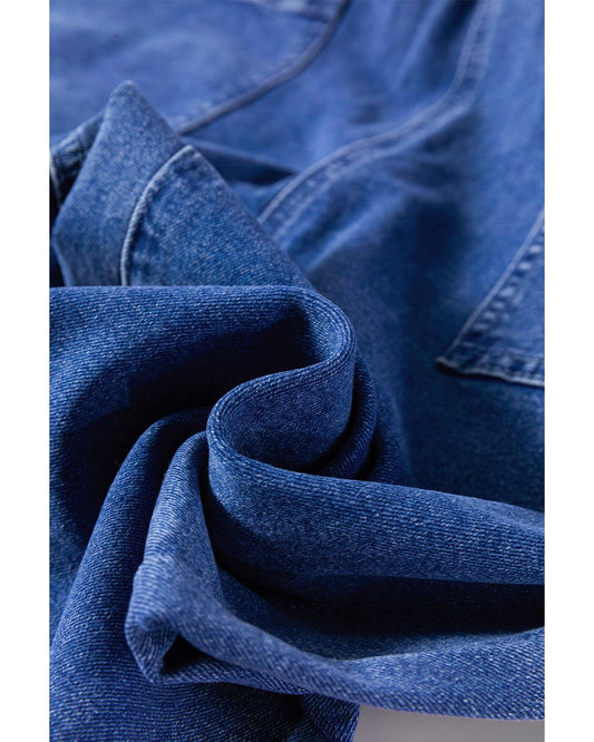 Prussian Blue Mineral Wash Wide Leg Denim Overalls
