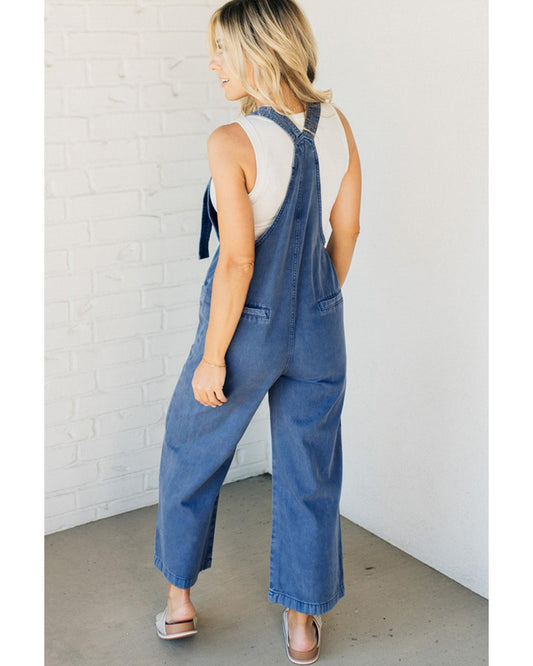 Prussian Blue Mineral Wash Wide Leg Denim Overalls