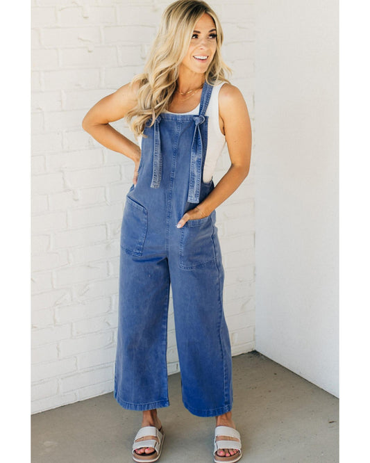Prussian Blue Mineral Wash Wide Leg Denim Overalls