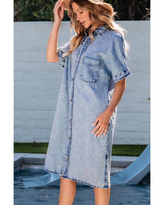 Light Blue Loose Medium Wash Shirt Chambray Dress