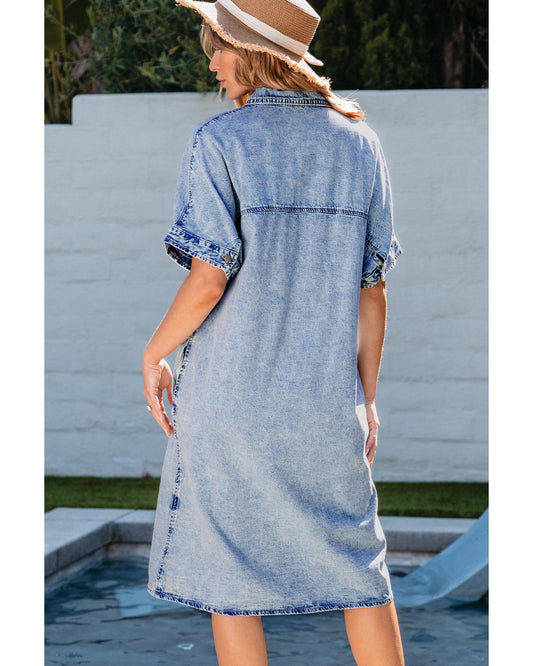 Light Blue Loose Medium Wash Shirt Chambray Dress