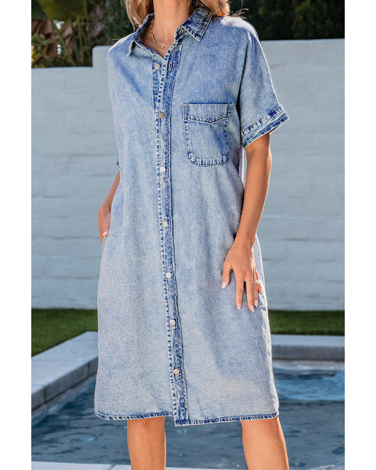 Light Blue Loose Medium Wash Shirt Chambray Dress