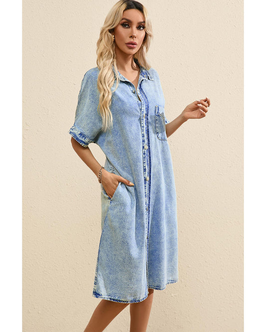 Light Blue Loose Medium Wash Shirt Chambray Dress