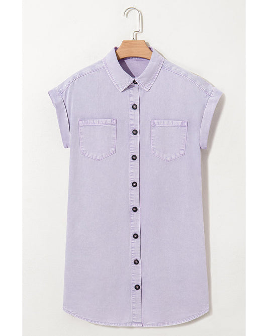 Orchid Petal Double Chest Pocket Denim Shirt Dress