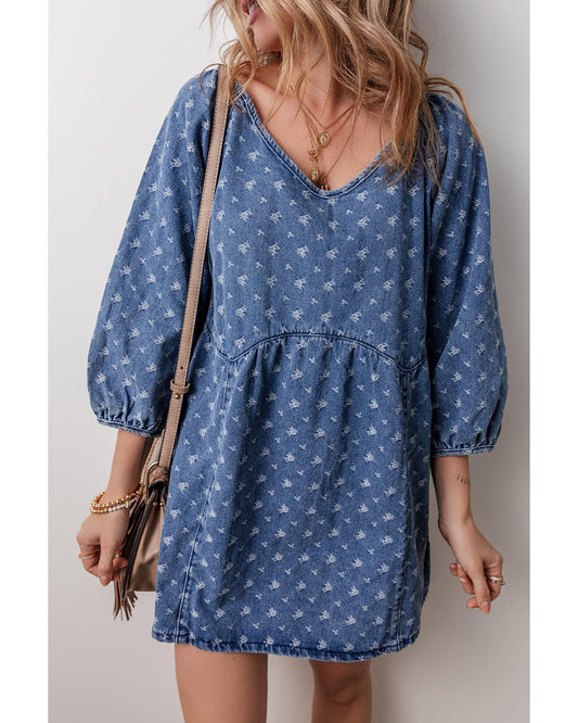 Ashleigh Textured Open Back Loose Fit Denim Dress