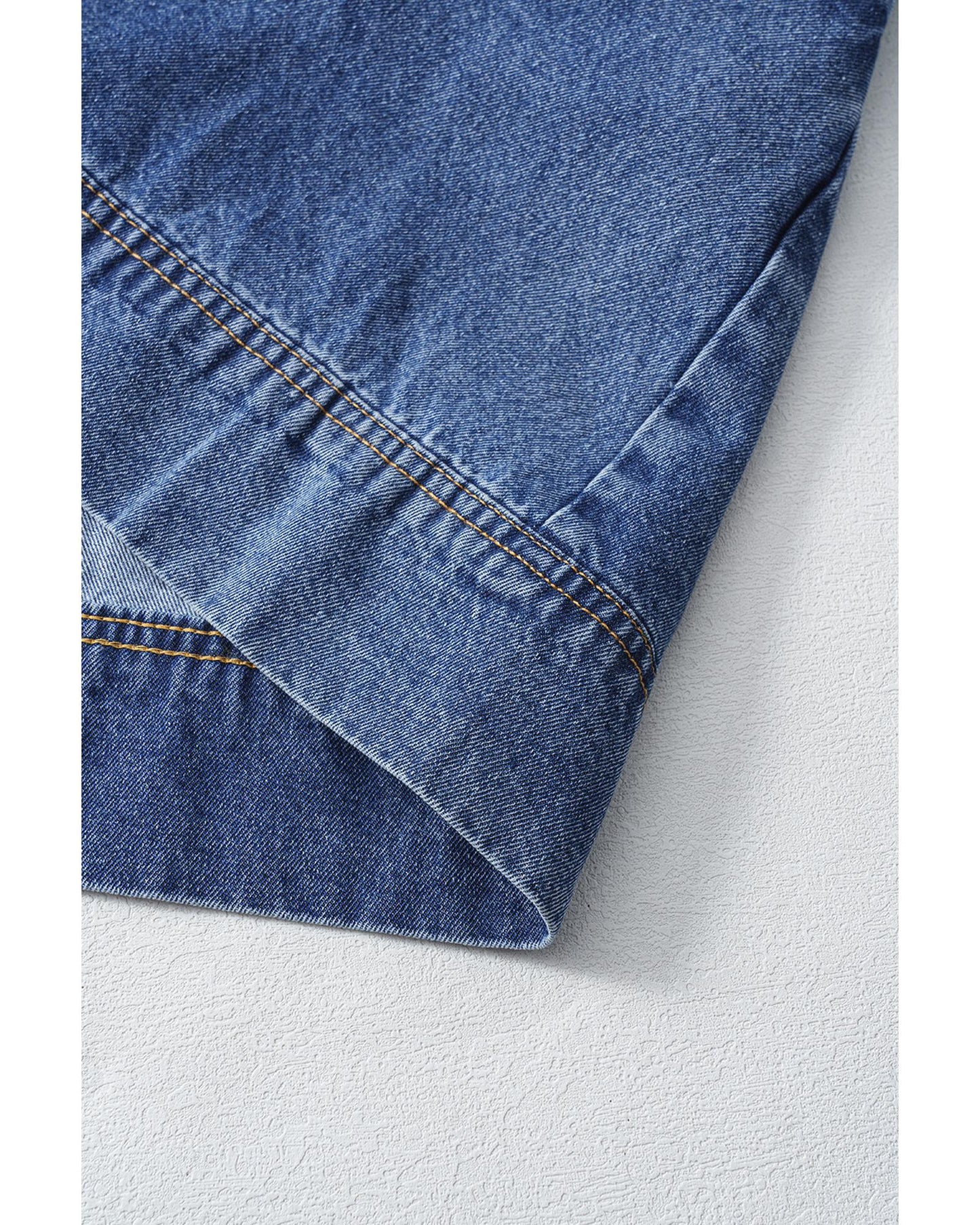 Blue Short Sleeve Collared Patched Pocket Denim Mini Dress - M