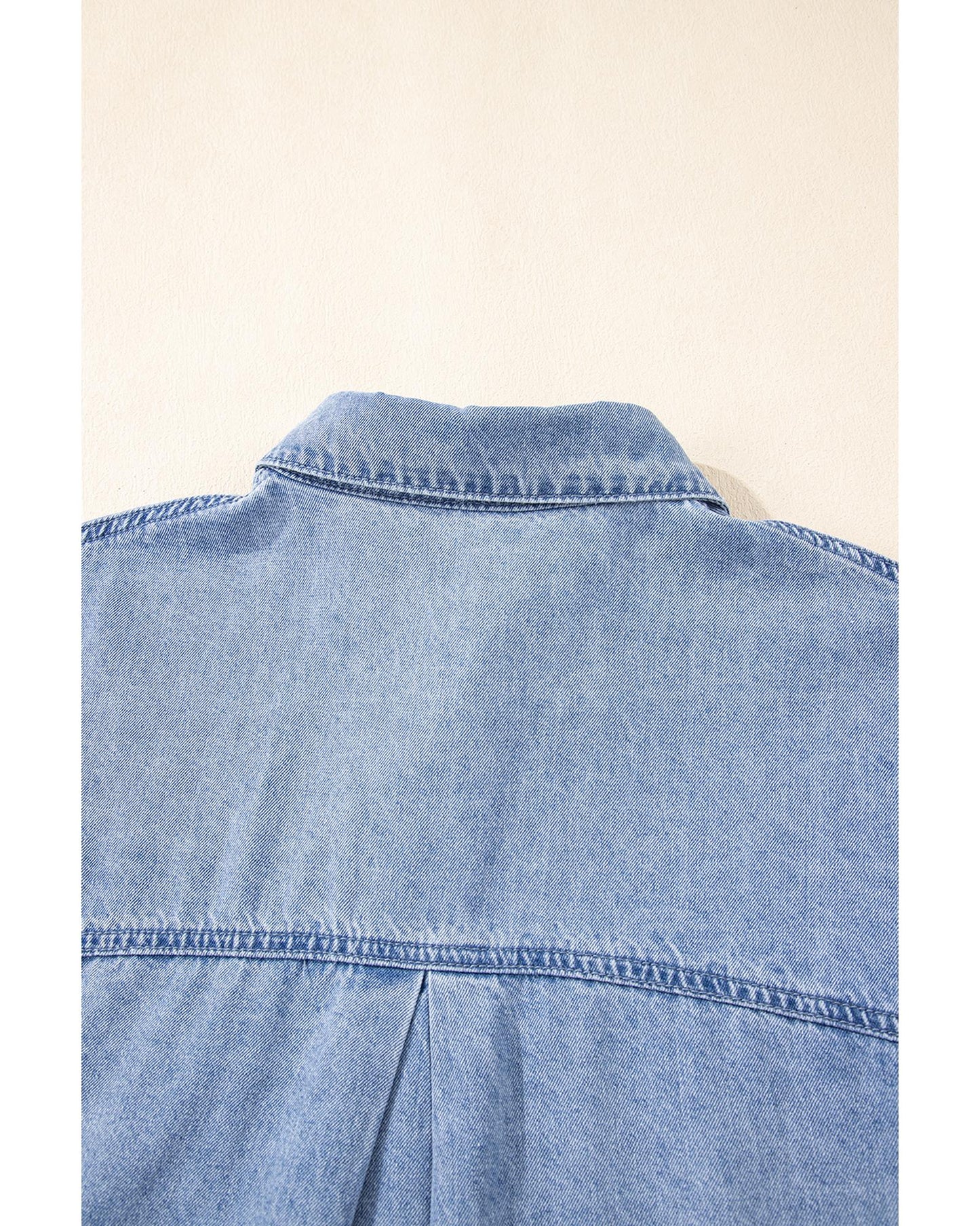 Short Sleeve Pocketed Button Up Denim Tunic Dress