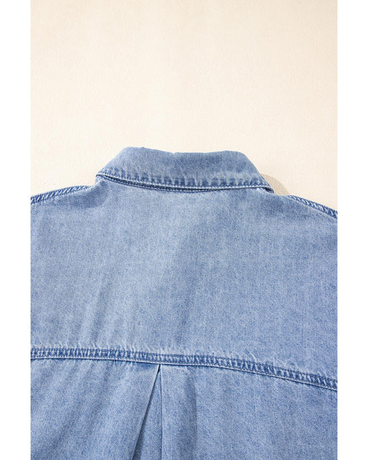 Dusk Blue Short Sleeve Pocketed Button up Denim Tunic Dress - L