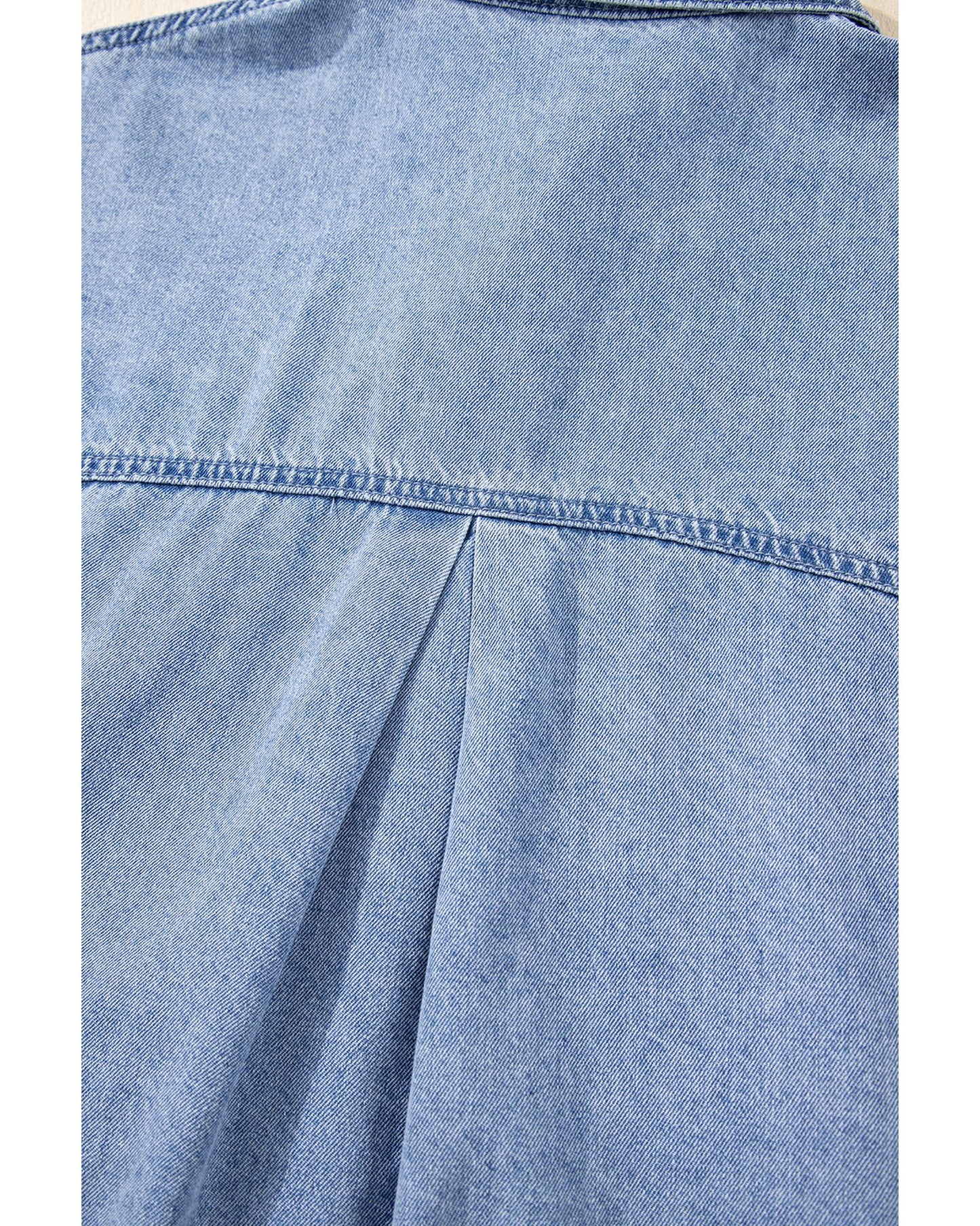 Short Sleeve Pocketed Button Up Denim Tunic Dress
