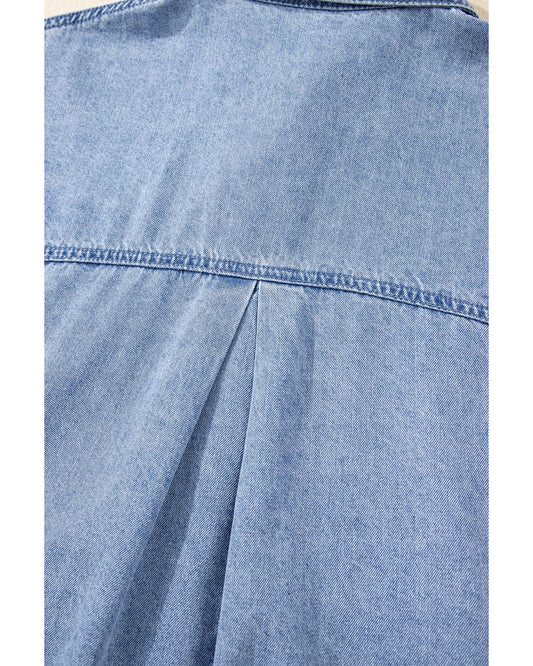 Dusk Blue Short Sleeve Pocketed Button up Denim Tunic Dress - L