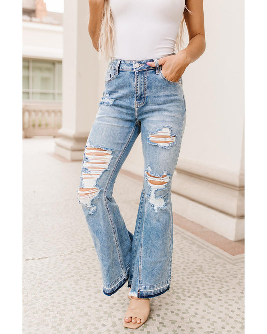 AZURA EXCHANGE Light Wash Distressed Flare Jeans