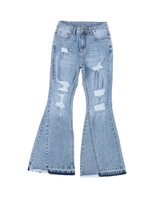 AZURA EXCHANGE Light Wash Distressed Flare Jeans