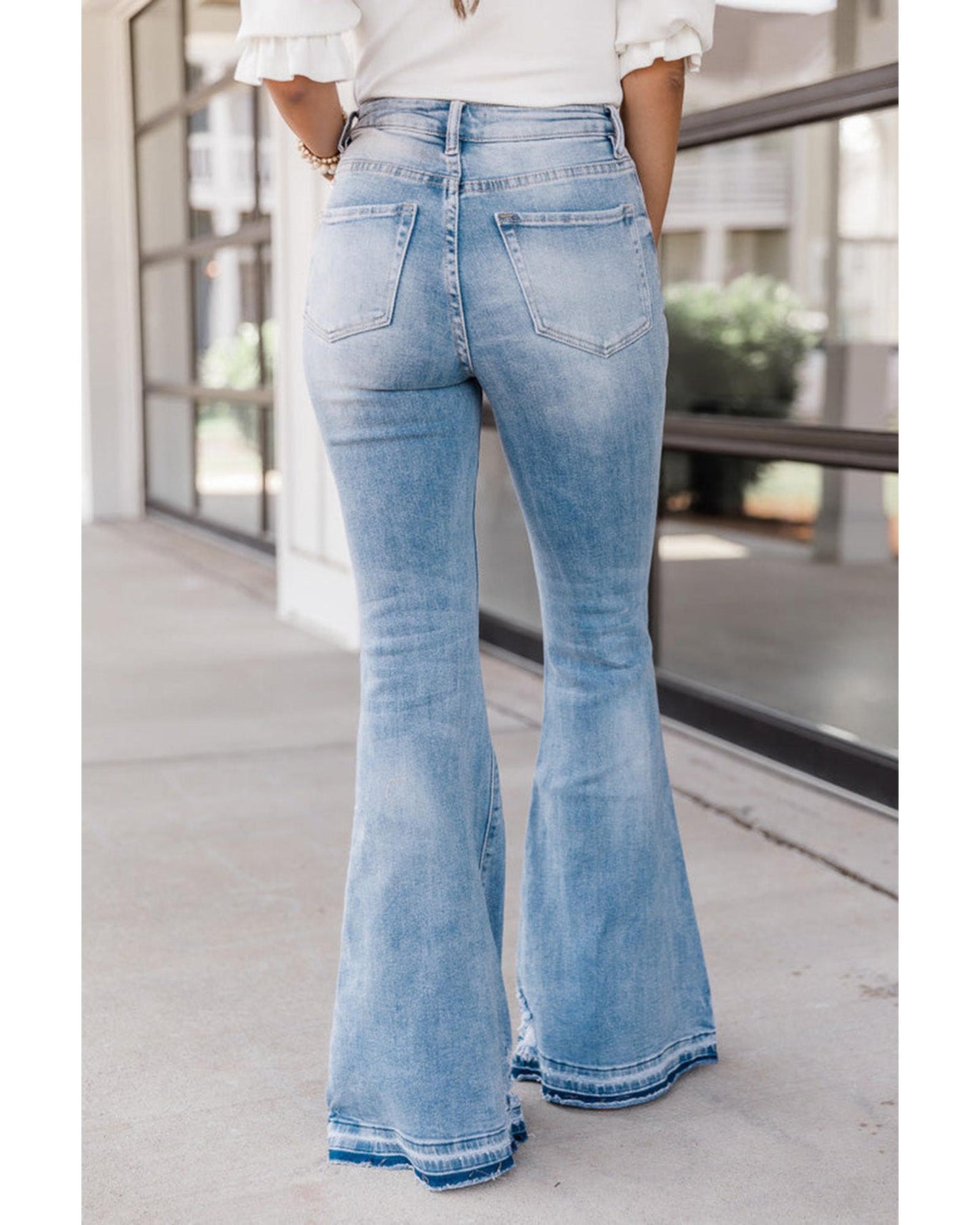 Azura Exchange Buttoned Distressed Flared Jeans