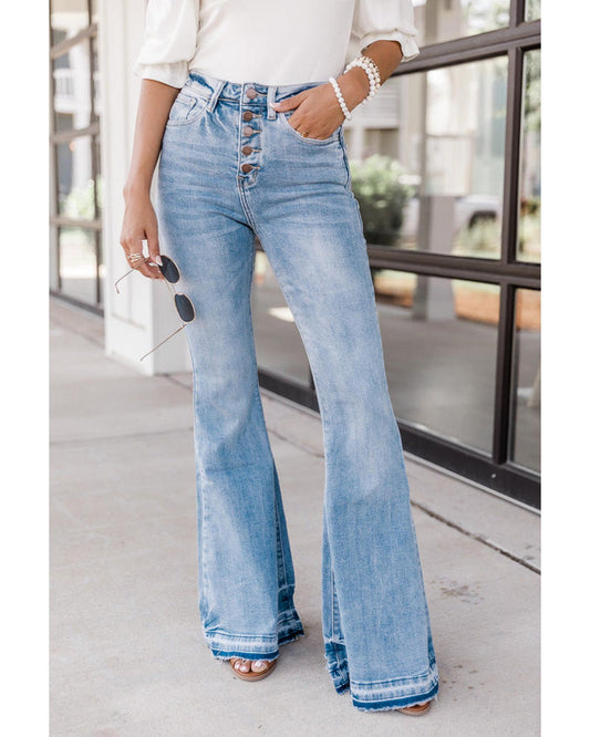 Azura Exchange Buttoned Distressed Flared Jeans