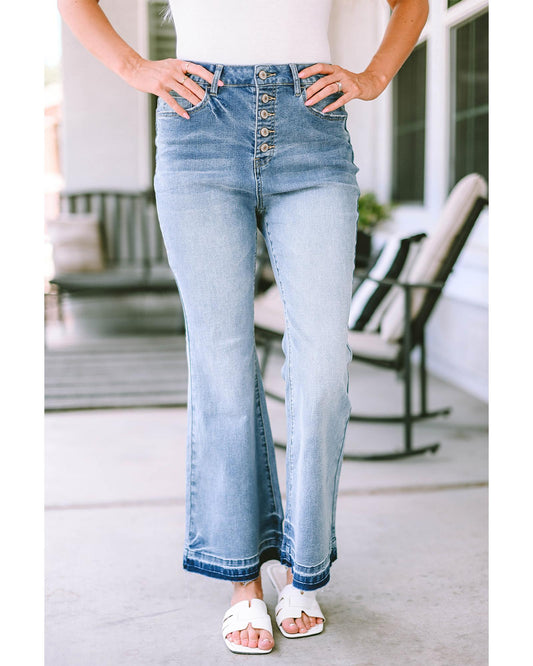 Azura Exchange Buttoned Distressed Flared Jeans