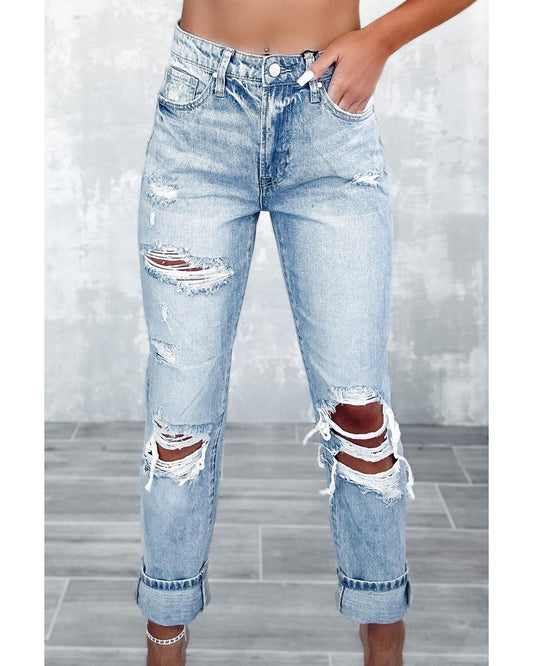 Azura Exchange Frayed Slim Fit High Waist Jeans