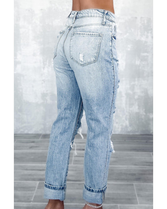 Azura Exchange Frayed Slim Fit High Waist Jeans