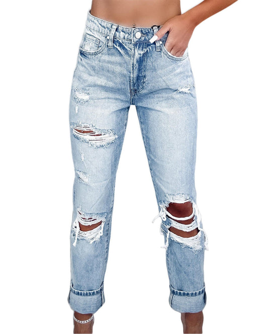 Azura Exchange Frayed Slim Fit High Waist Jeans