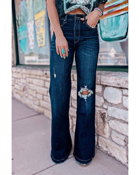 High Rise Ripped Bell Bottom Jeans