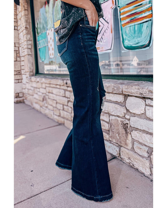 High Rise Ripped Bell Bottom Jeans