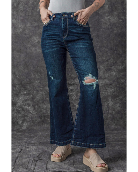 High Rise Ripped Bell Bottom Jeans