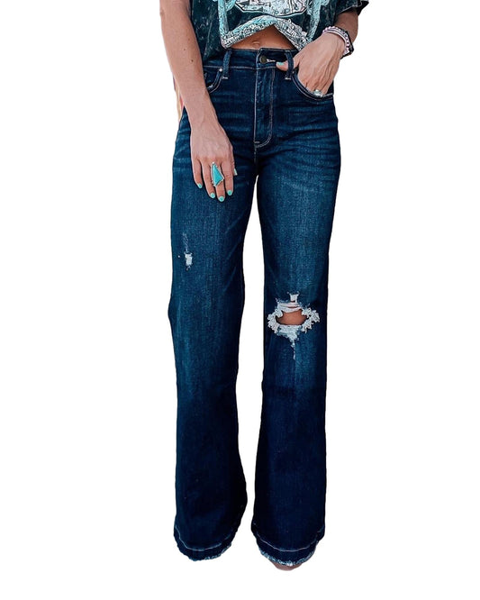 High Rise Ripped Bell Bottom Jeans