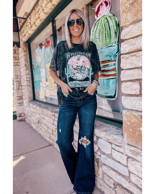 High Rise Ripped Bell Bottom Jeans