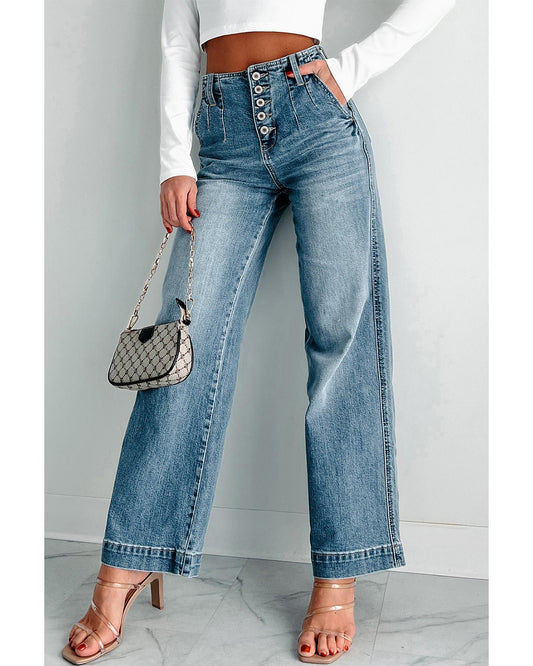Dusk Blue Multi-Button Medium Wash Jeans