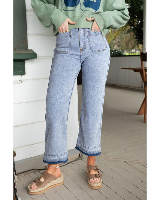 Beau Blue Acid Wash  Cropped Jeans