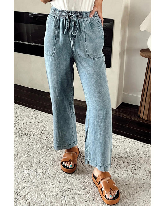 Mineral Wash Drawstring Loose Straight Denim