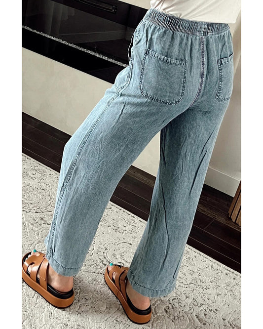Mineral Wash Drawstring Loose Straight Denim