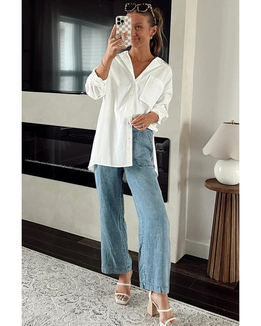 Mineral Wash Drawstring Loose Straight Denim
