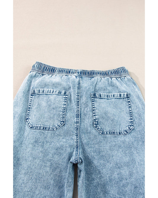 Mineral Wash Drawstring Loose Straight Denim