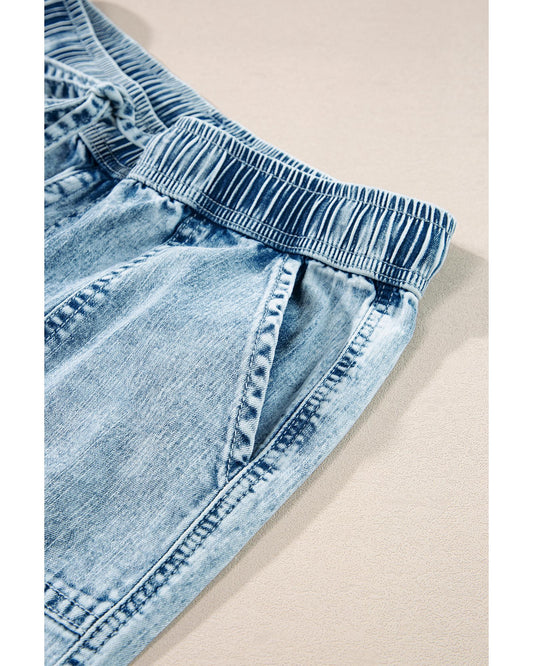 Mineral Wash Drawstring Loose Straight Denim