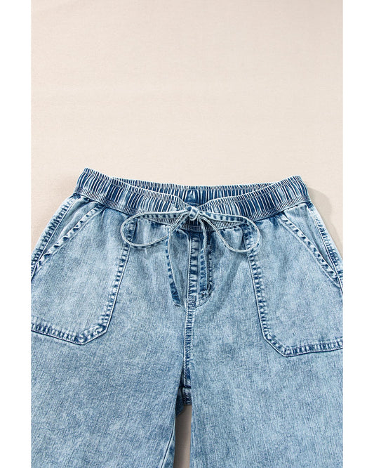 Mineral Wash Drawstring Loose Straight Denim