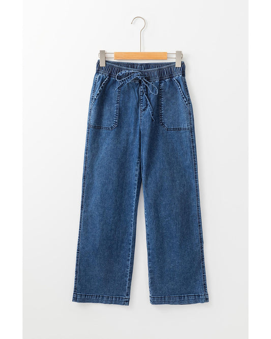 Mineral Wash Drawstring Loose Straight Denim