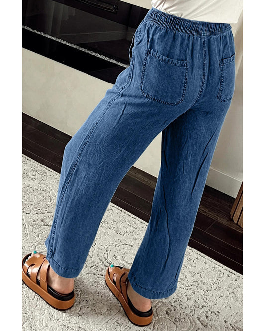 Mineral Wash Drawstring Loose Straight Denim