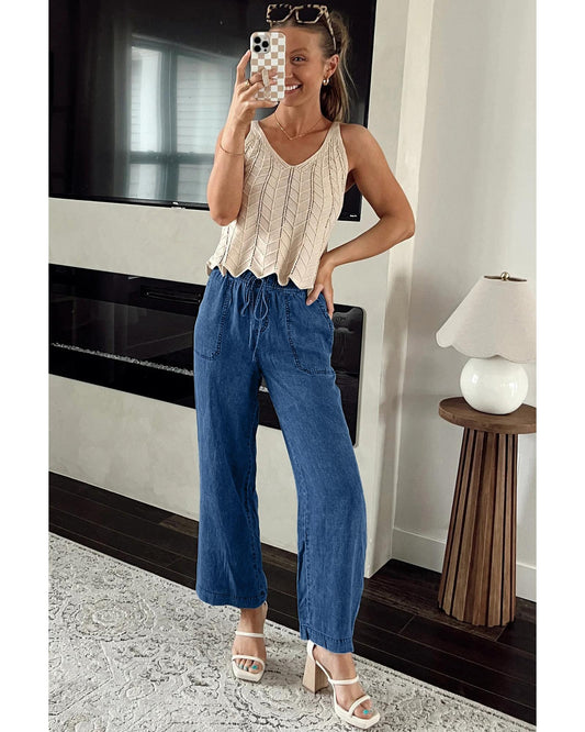 Mineral Wash Drawstring Loose Straight Denim