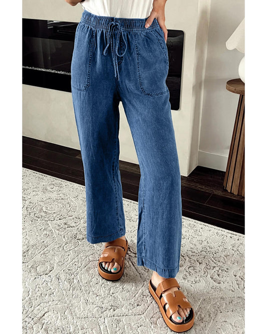 Mineral Wash Drawstring Loose Straight Denim