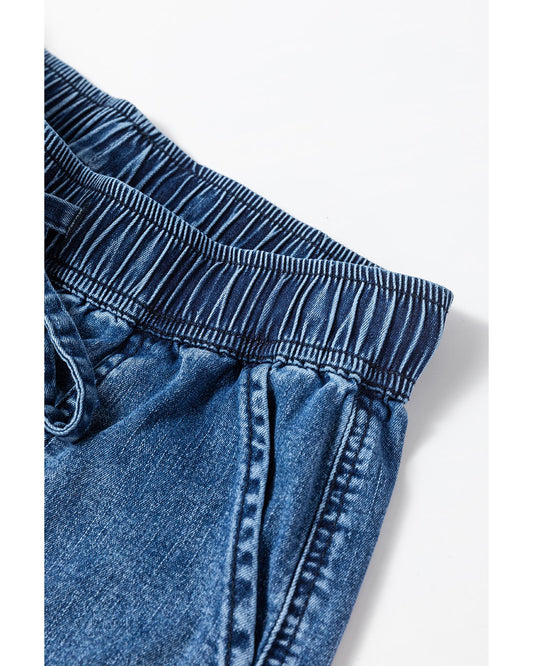 Mineral Wash Drawstring Loose Straight Denim