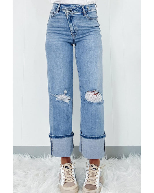 Straight High Rise Asymmetric Button Fly Jeans