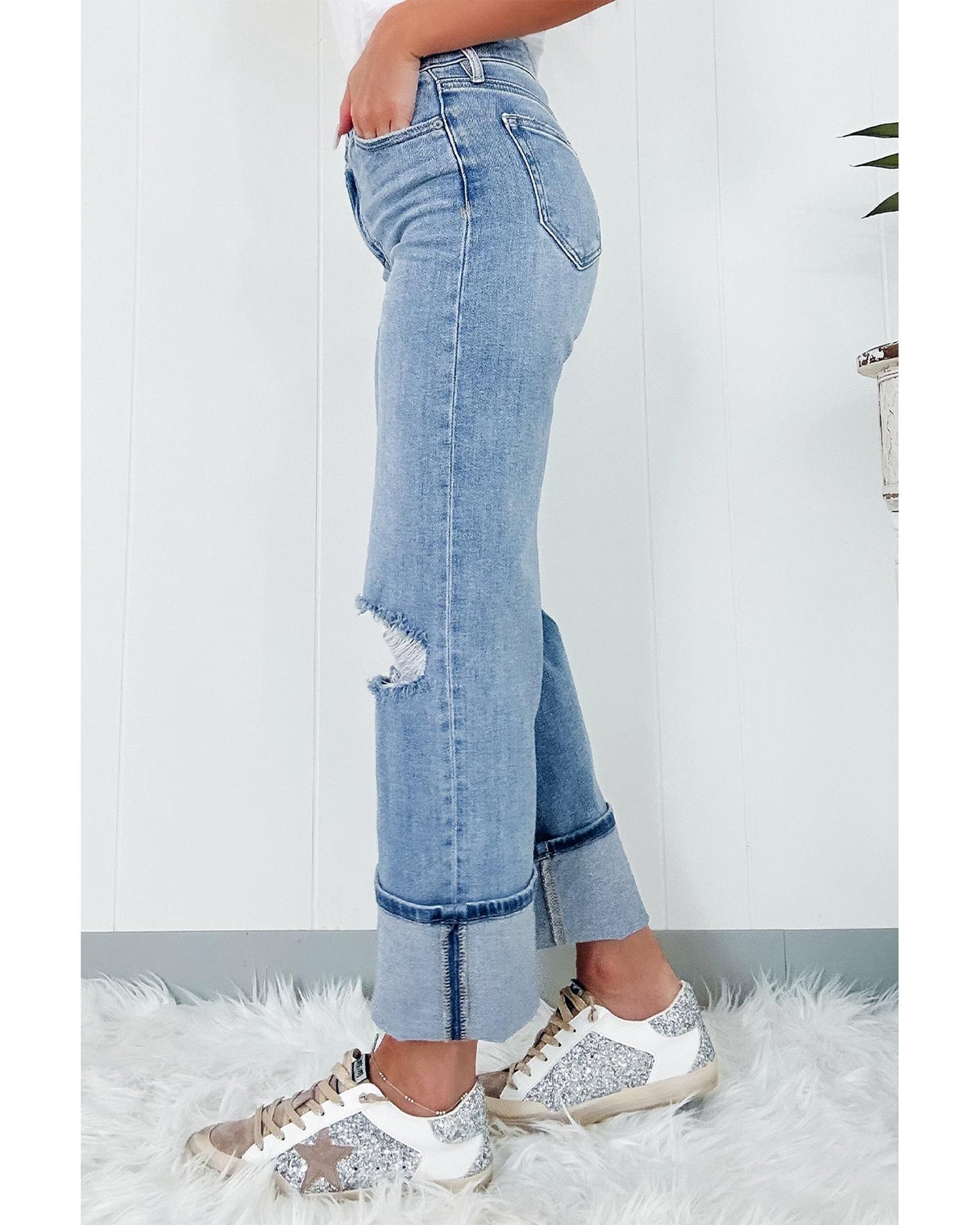 Straight High Rise Asymmetric Button Fly Jeans