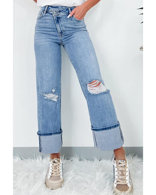Straight High Rise Asymmetric Button Fly Jeans