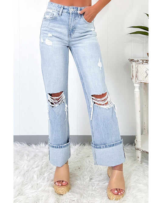 Beau Blue Light Wash Distressed Flare Jeans