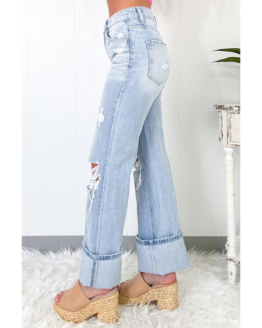 Beau Blue Light Wash Distressed Flare Jeans